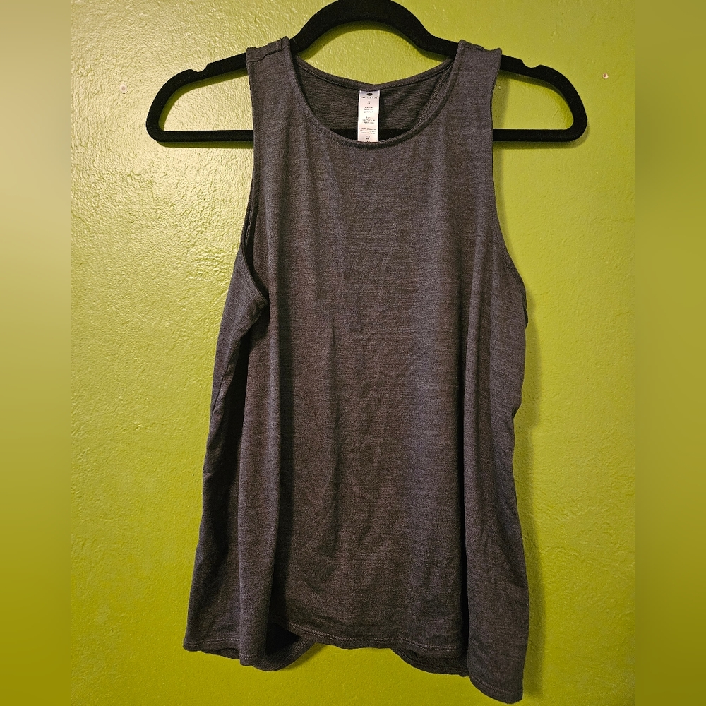 Grey athletic tank with back tie detail